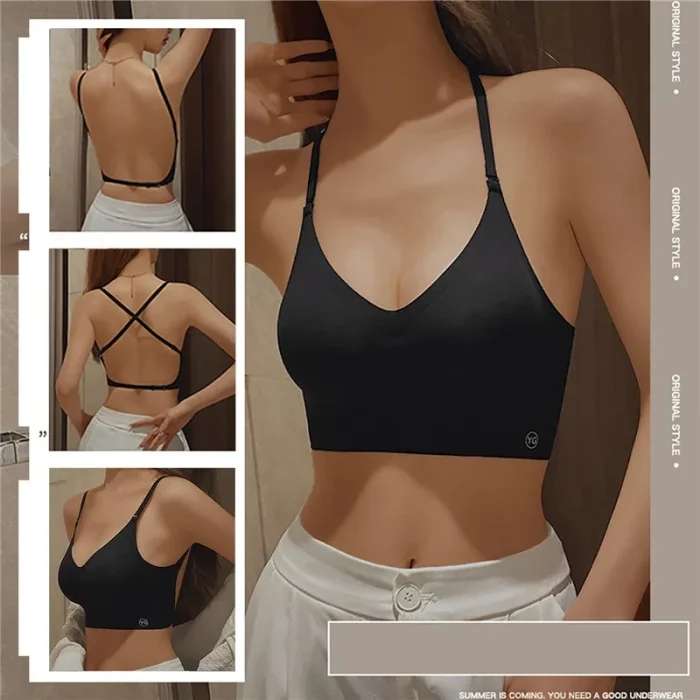 Open Back Sexy Invisible Bra U-shaped Back Women Lingerie Thin Vest Seamles Backless Summer Triangle Cup Gathered Strapless Bra - Image 3