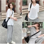 New Summer Women's Solid Color V-neck T-shirt Short-sleeved Loose Shirt Casual Simple Women's Basic Women's Look Slim Everything - Image 3