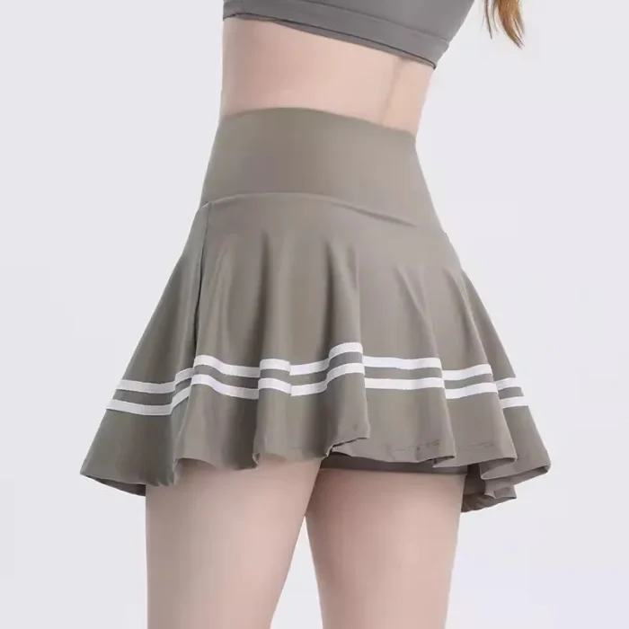 Stripe Summer Running Shorts Built-in Side Pocket False 2 Pieces Tennis Mini Skirt Cooling Quick Dry Breathable Yoga Skirt Women - Image 4
