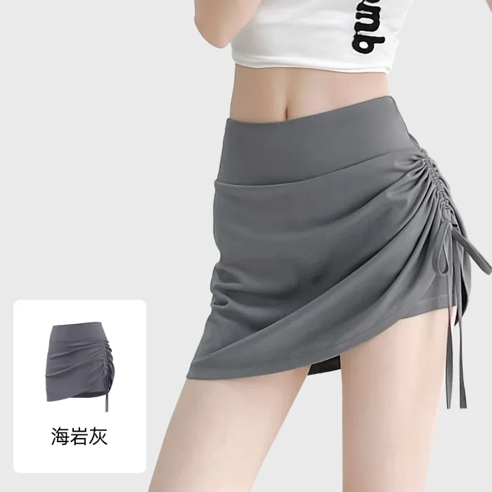 Juyitang Wrinkled Sports Skirt Women High Waist Butt Lifting Running Fake Two Piece Yoga Fitness Pants - Image 3