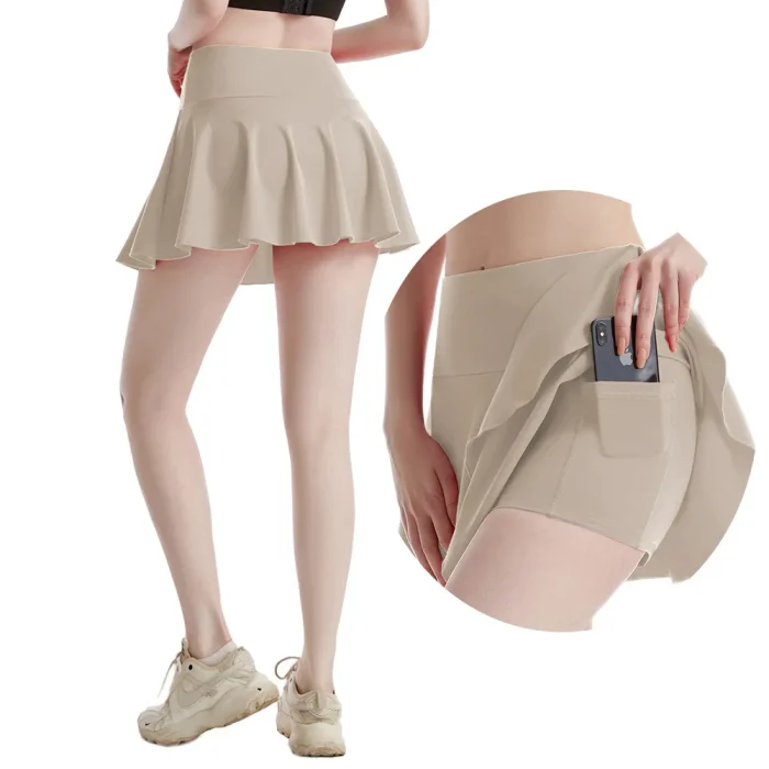 New In Summer Solid Color Tennis Sport Gym Skirts For Woman 2025 Pink Fitness Running Yoga Skirt With Shorts - Image 6