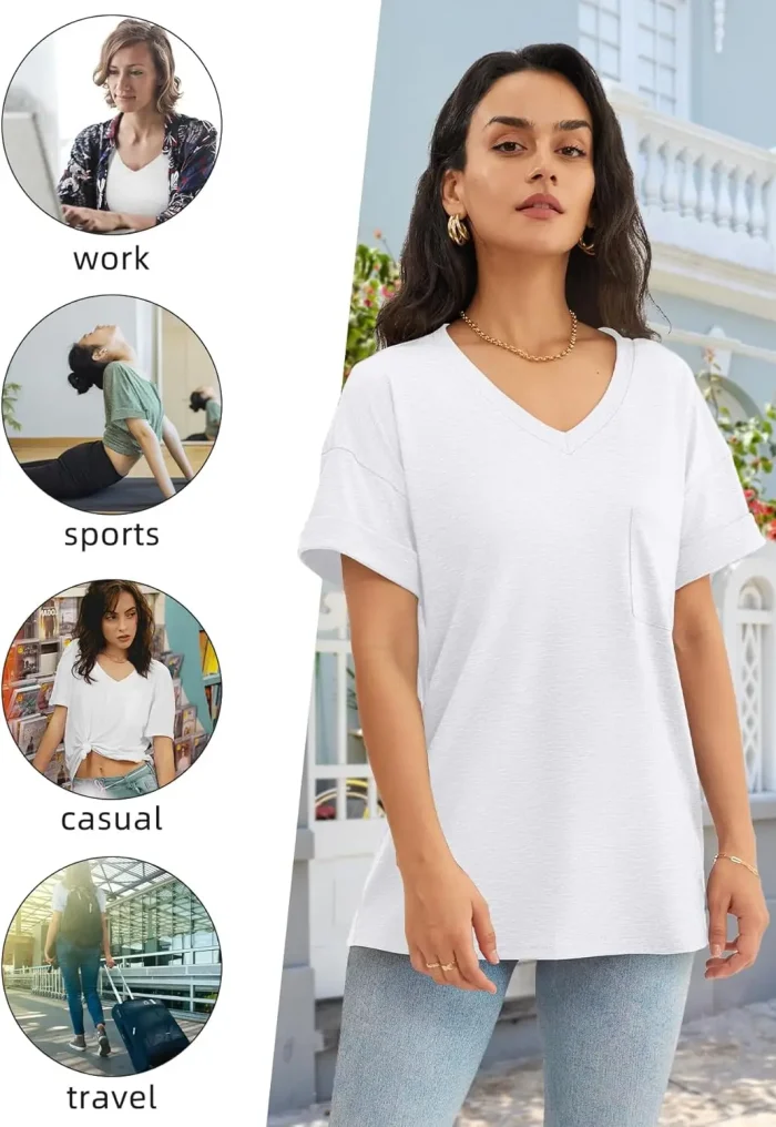 Womens T Shirts 2025 Short Sleeve V-Neck Shirts Cute Fit Summer Casual Tee Tops S-XXL - Image 2