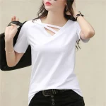 BIGSWEETY Women's Short Sleeve White T-shirt Women's V-neck Loose Korean Black Blouse Casual Ins T-shirt Sweater 2024 New - Image 6