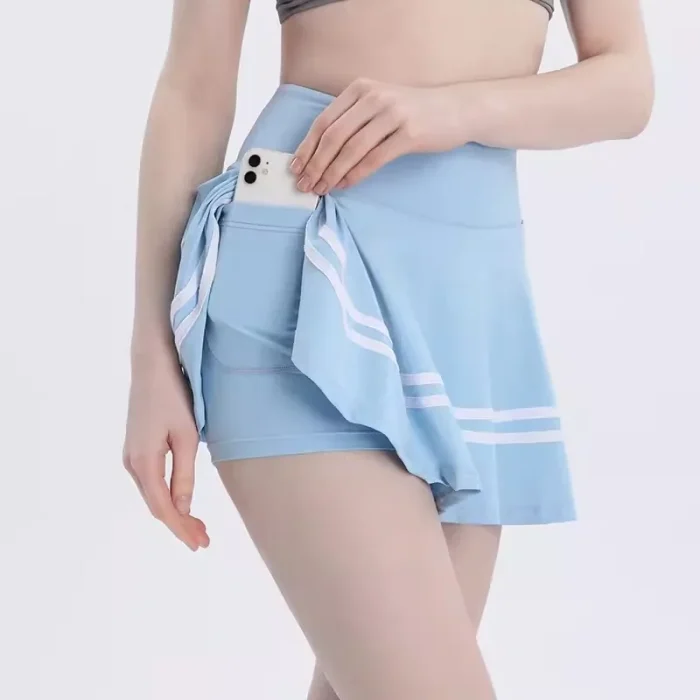 Stripe Summer Running Shorts Built-in Side Pocket False 2 Pieces Tennis Mini Skirt Cooling Quick Dry Breathable Yoga Skirt Women - Image 1