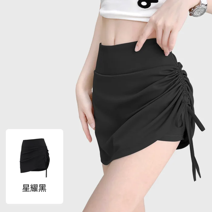 Juyitang Wrinkled Sports Skirt Women High Waist Butt Lifting Running Fake Two Piece Yoga Fitness Pants - Image 2