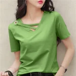 BIGSWEETY Women's Short Sleeve White T-shirt Women's V-neck Loose Korean Black Blouse Casual Ins T-shirt Sweater 2024 New - Image 5