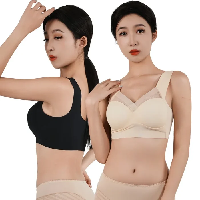 1pc Womens Ice Silk Wireless Bra Lace Mesh Underwear Push-Up Sports Lingerie Thin Cup U-Back Bra Sleep Wide Straps Sujetador - Image 1