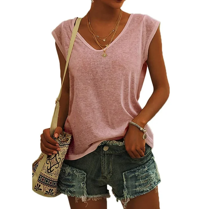 Summer Camisole Women'S V-Neck Vest Colored Cotton Solid Color T-Shirt Casual Sleeveless Vest Loose Top Fitted Vest Women'S Clot - Image 1
