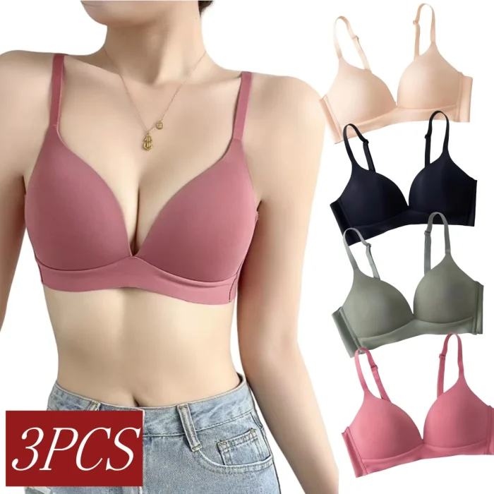 3Pcs/Set Seamless Bras For Women Non-wire Glossy Underwear Push Up Bra Without Steel Ring 3/4 Cup Female Comfort Lingerie - Image 1