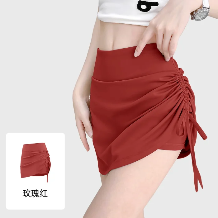 Juyitang Wrinkled Sports Skirt Women High Waist Butt Lifting Running Fake Two Piece Yoga Fitness Pants - Image 4