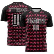 Custom Black Hot Pink-White Abstract Geometric Pattern Sublimation Soccer Uniform Jersey