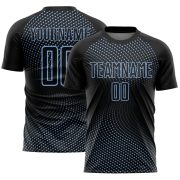 Custom Black Light Blue Geometric Lines Sublimation Soccer Uniform