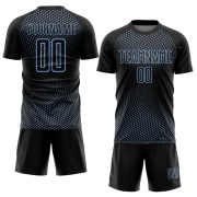 Custom Black Light Blue Geometric Lines Sublimation Soccer Uniform Jersey - Image 2