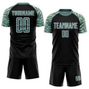 Custom Black Midnight Green-White Curved And Wavy Lines Sublimation Soccer Uniform Jersey - Image 2