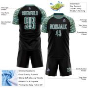 Custom Black Midnight Green-White Curved And Wavy Lines Sublimation Soccer Uniform Jersey - Image 5
