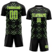 Custom Black Neon Green-White Damask Pattern Sublimation Soccer Uniform Jersey - Image 2