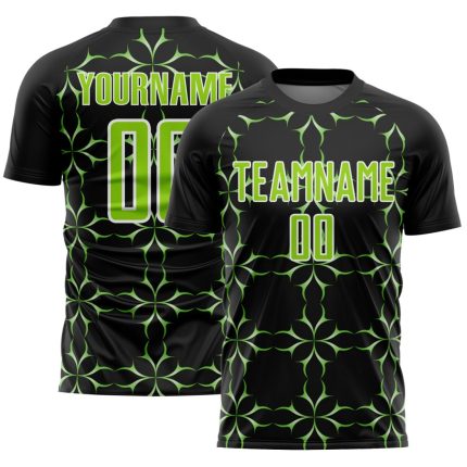 Custom Black Neon Green-White Damask Pattern Sublimation Soccer Unifor