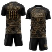 Custom Black Old Gold Abstract Hexagon Sublimation Soccer Uniform Jersey - Image 2