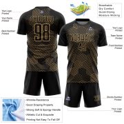 Custom Black Old Gold Abstract Hexagon Sublimation Soccer Uniform Jersey - Image 5