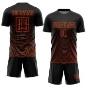 Custom Black Orange Gradient Geometric Lines Sublimation Soccer Uniform Jersey - Image 2