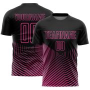 Custom Black Pink Geometric Lines Sublimation Soccer Uniform Jersey