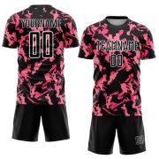 Custom Black Pink-White Abstract Geometric Pattern Sublimation Soccer Uniform Jersey - Image 2