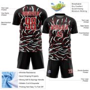 Custom Black Red-White Curved And Wavy Lines Sublimation Soccer Uniform Jersey - Image 5