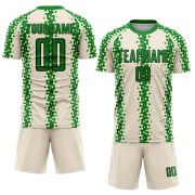 Custom Cream Grass Green-Black Abstract Geometric Pattern Sublimation Soccer Uniform Jersey - Image 2