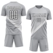 Custom Gray White-Black Stripes Sublimation Soccer Uniform Jersey - Image 2