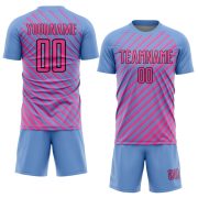 Custom Light Blue Pink-Black Slash Sublimation Soccer Uniform Jersey - Image 2