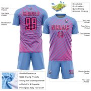 Custom Light Blue Pink-Black Slash Sublimation Soccer Uniform Jersey - Image 5