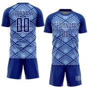 Custom Light Blue Royal-White Geometric Pattern Sublimation Soccer Uniform Jersey - Image 2