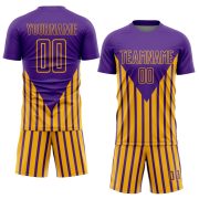 Custom Purple Gold Lines Sublimation Soccer Uniform Jersey - Image 2