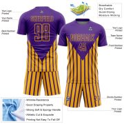 Custom Purple Gold Lines Sublimation Soccer Uniform Jersey - Image 5
