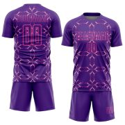 Custom Purple Pink Damask Pattern Sublimation Soccer Uniform Jersey - Image 2