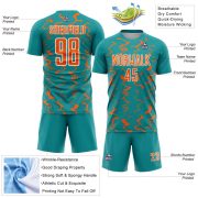 Custom Teal Orange-White Abstract Lines Sublimation Soccer Uniform Jersey - Image 5