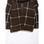 2025 New Women Fashion Plaid Knitted Cardigans Long Sleeve Scarf Collar Sweater Cardigan Autumn Winter New Style Knitwear Coat - Image 6