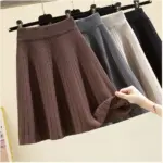 Knitted High Vintage All-match Skirts for Women Short 2022 New Korean Style Pleated Autumn Chic Women's Clothing A-line Skirt - Image 6