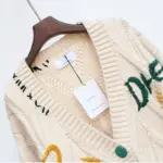 Embroidery Patchwork High Street Thick Knit V-Neck Women's Cardigan Sweater Single Breasted Cardigan For Women Clothing Winter - Image 5