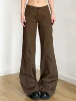 Brown Wide Leg Women's Jeans Y2K Grunge Style Low Rise Baggy Denim Pants Vintage Retro Casual Streetwear Korean Fashion Trousers